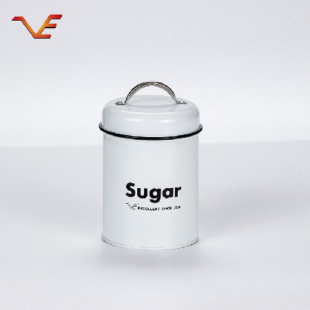 廠家直銷 時(shí)尚白色家用分類收納儲(chǔ)蓄密封罐 蓋頂不銹鋼手挽儲(chǔ)物罐