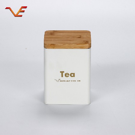 廠家直銷 時尚簡約白色方形儲物密封罐 家用分類收納木蓋儲物鐵罐