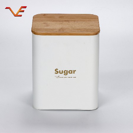 廠家直銷 時尚簡約白色方形儲物密封罐 家用分類收納木蓋儲物鐵罐